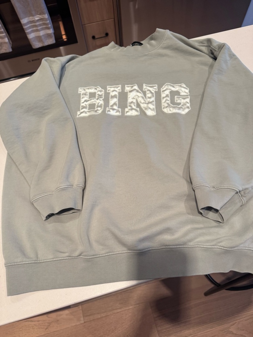 Anine Bing Sage Green 'BING' Embroidered Crewneck Sweatshirt